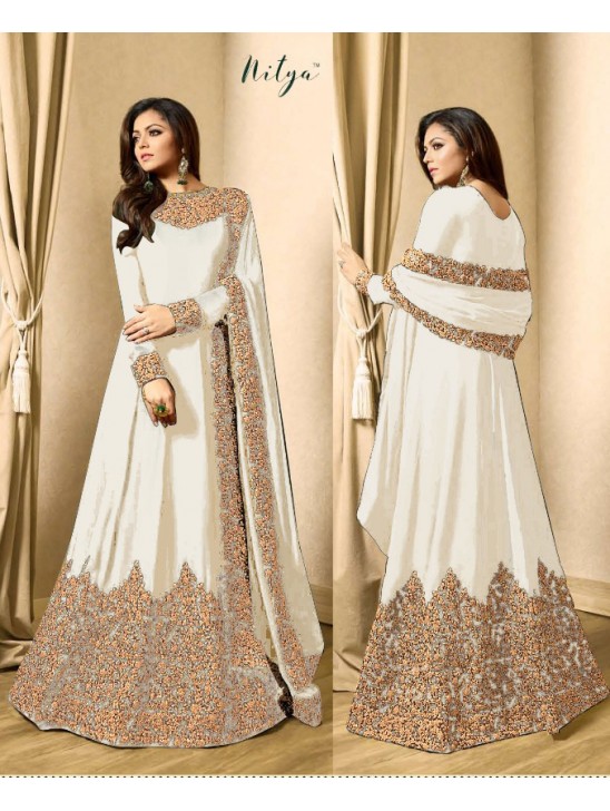 OFF WHITE EMBELLISHED AND EMBROIDERED FLOOR LENGTH ANARKALI SUIT