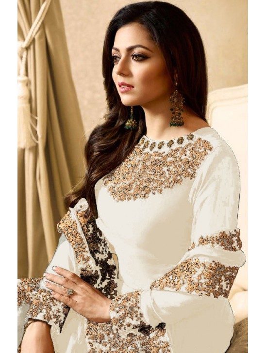 OFF WHITE EMBELLISHED AND EMBROIDERED FLOOR LENGTH ANARKALI SUIT