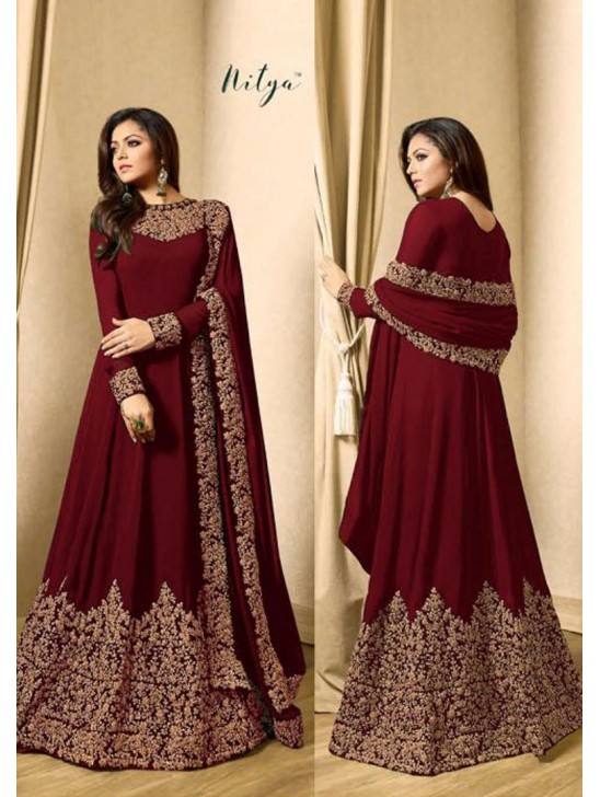 MAROON EMBROIDERED FLOOR LENGTH INDIAN ANARKALI SUIT