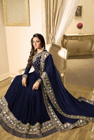 BLUE INDIAN STYLE EMBROIDERED ANARKALI GOWN