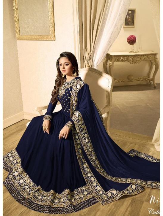 BLUE INDIAN STYLE EMBROIDERED ANARKALI GOWN