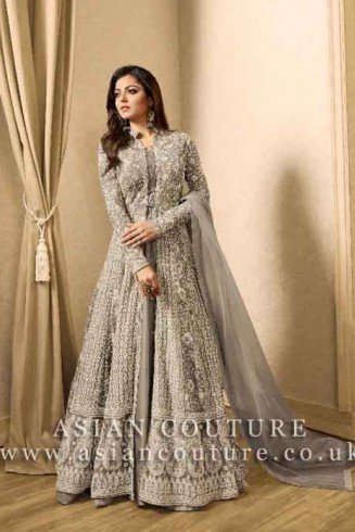 GREY INDIAN BRIDESMAID DRESS WEDDING GOWN 