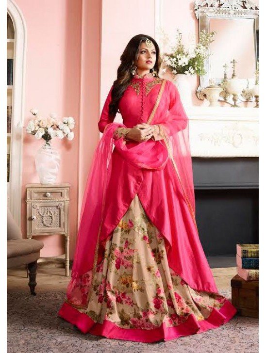 LT-97004 PINK AND BEIGE NITYA DESIGNER FLORAL RAYON LEHENGA