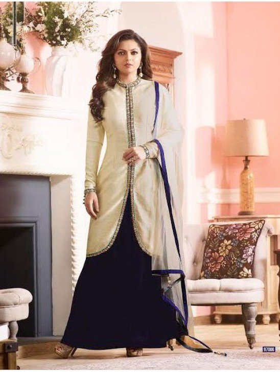 LT-97006 WHITE AND BLUE NITYA DESIGNER JACKET STYLE LENGHA