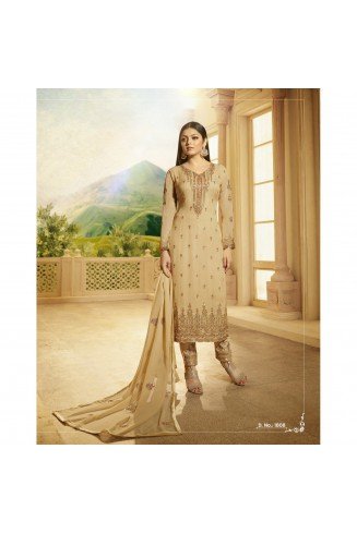 BEIGE EMBROIDERED GEORGETTE INDIAN SALWAR SUIT 