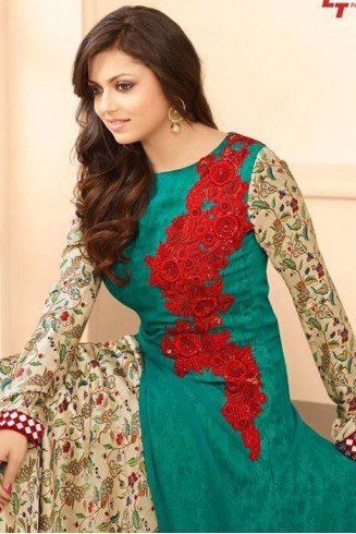 Emerald Green & Red Floral Dress