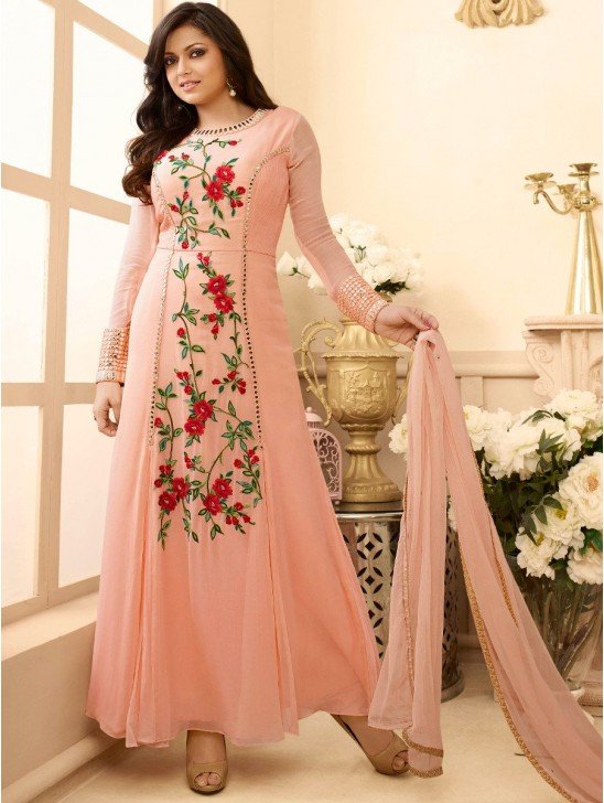 Dusty Pink Embroidered Anarkali Suit