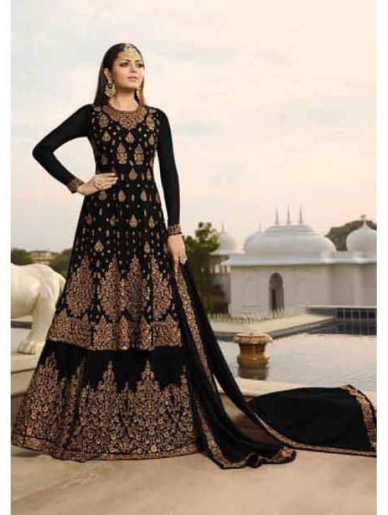 Black Heavy Embroidered Indian Wedding Lehenga