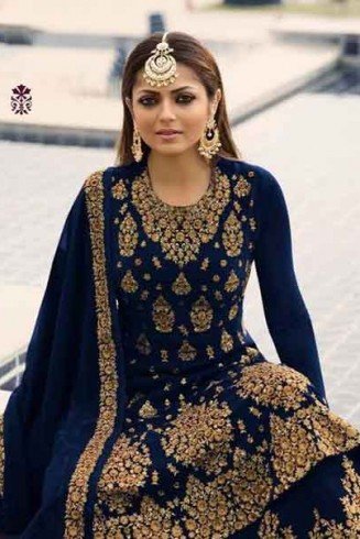 Navy Blue Heavy Embroidered Indian Wedding Lehenga