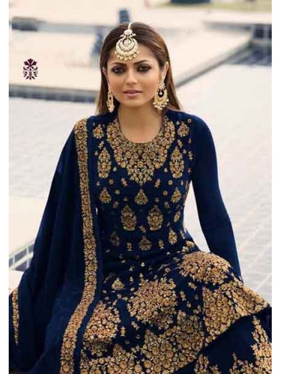 Navy Blue Heavy Embroidered Indian Wedding Lehenga