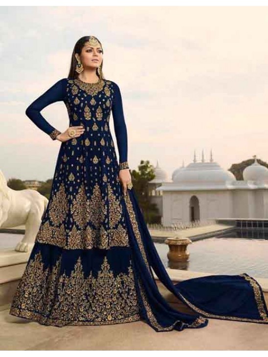 Navy Blue Heavy Embroidered Indian Wedding Lehenga