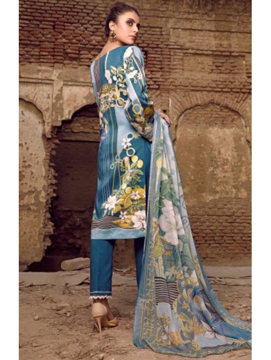 Blue Printed Lawn Suit Pakistani Designer Salwar Kameez