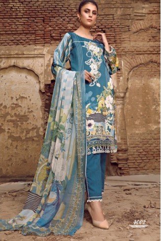 Blue Printed Lawn Suit Pakistani Designer Salwar Kameez