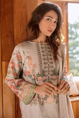 Off White Pakistani Designer Suit Embroidered Lawn Dress