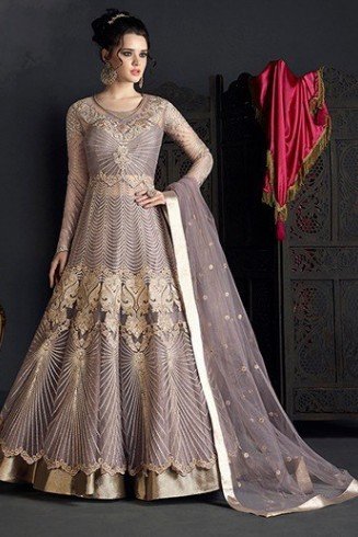 SILVER GREY HEAVY EMBROIDERED INDIAN WEDDING GOWN