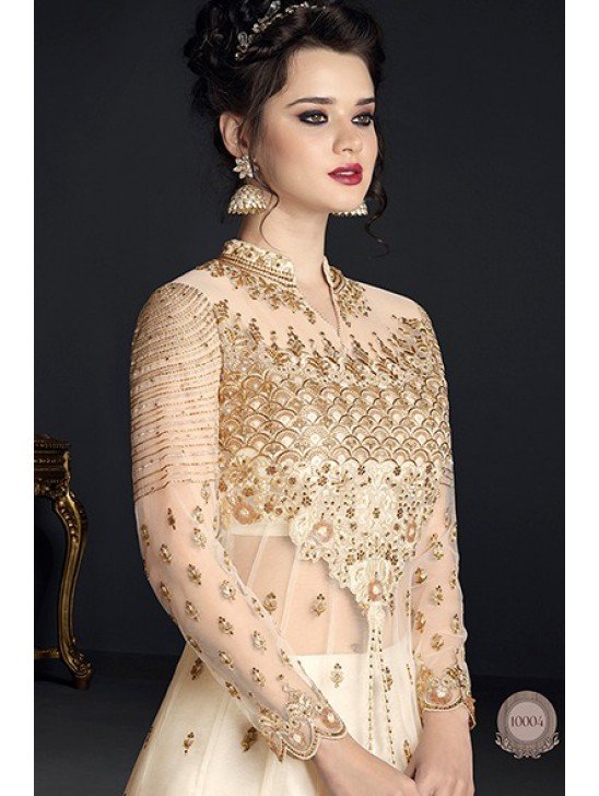 CREAM HEAVY EMBROIDERED INDIAN WEDDING GOWN