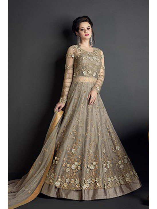 MEHNDI GREEN HEAVY EMBROIDERED INDIAN WEDDING GOWN