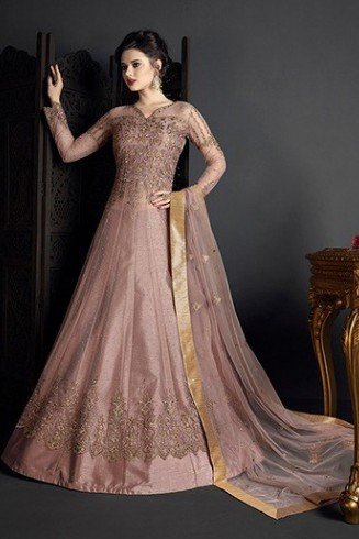 Blush Pink Net Dress Gown Silk Bridal Lengha 