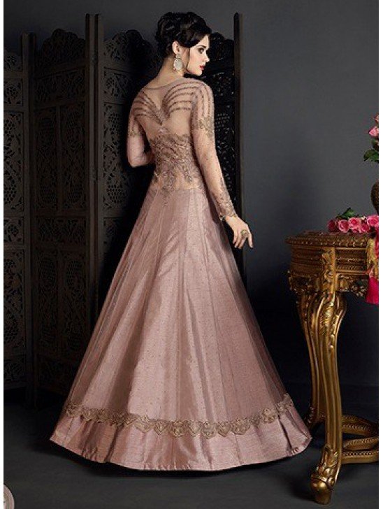 Blush Pink Net Dress Gown Silk Bridal Lengha