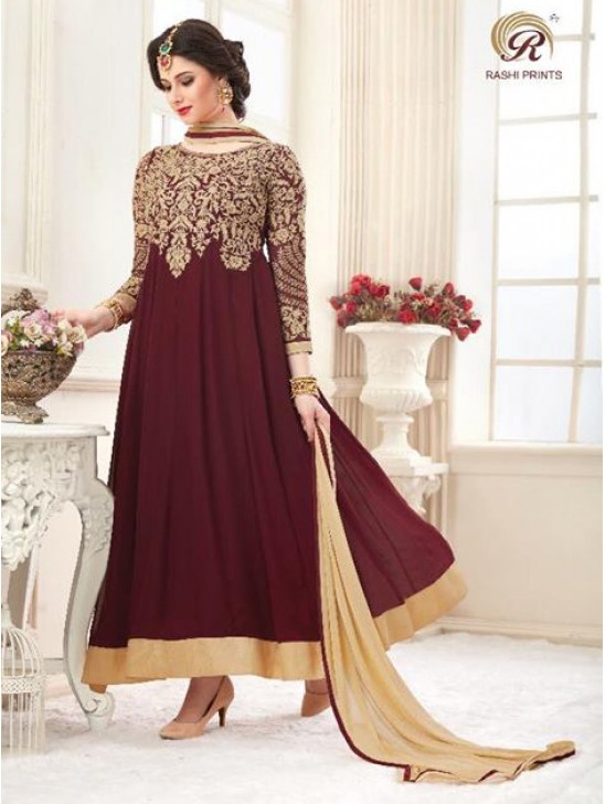 1035 DARK BROWN RASHI PRINTS NOORANI HEAVY DESIGNER PARTY WEAR GEORGETTE SUIT