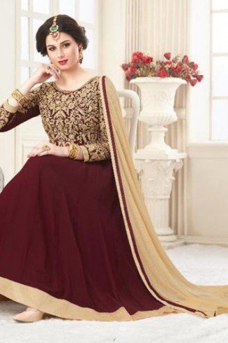 1035 DARK BROWN RASHI PRINTS NOORANI HEAVY DESIGNER PARTY WEAR GEORGETTE SUIT