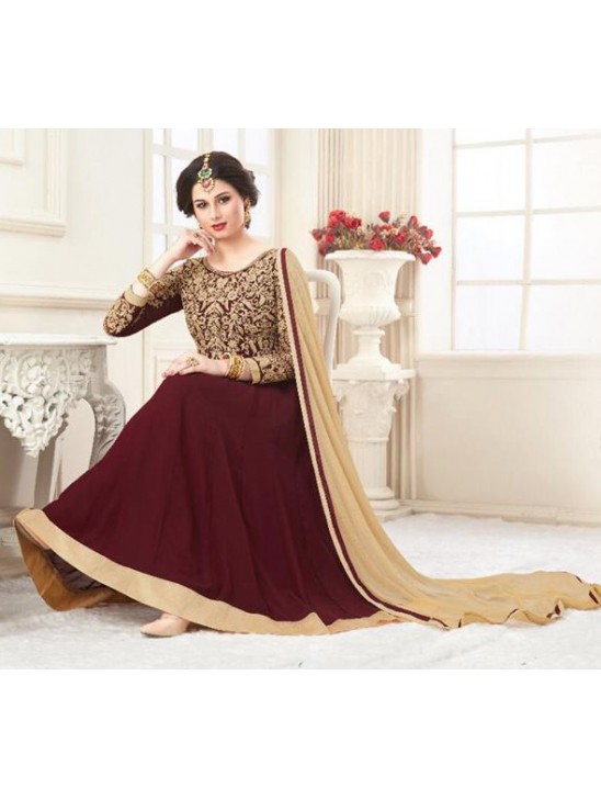 1035 DARK BROWN RASHI PRINTS NOORANI HEAVY DESIGNER PARTY WEAR GEORGETTE SUIT