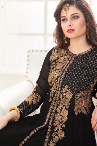 1033 BLACK RASHI PRINTS NOORANI HEAVY DESIGNER PARTY WEAR GEORGETTE SUIT