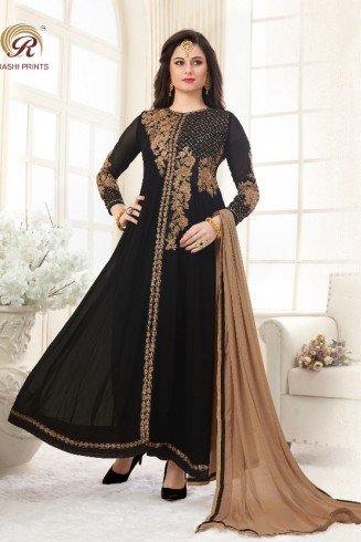 1033 BLACK RASHI PRINTS NOORANI HEAVY DESIGNER PARTY WEAR GEORGETTE SUIT