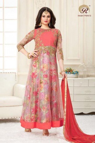 Pink Foral Maxi Gown Indian Anarakli Frock