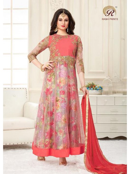 Pink Foral Maxi Gown Indian Anarakli Frock