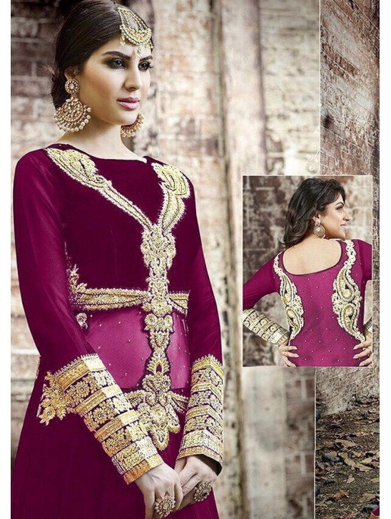 PURPLE SAFEENA HOT LADY EMBROIDERED ANARKALI SUIT