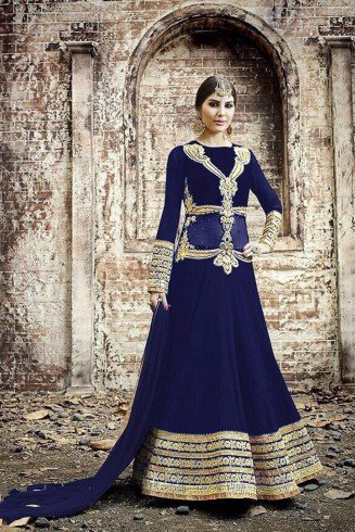 BLUE SAFEENA HOT LADY EMBROIDERED ANARKALI SUIT