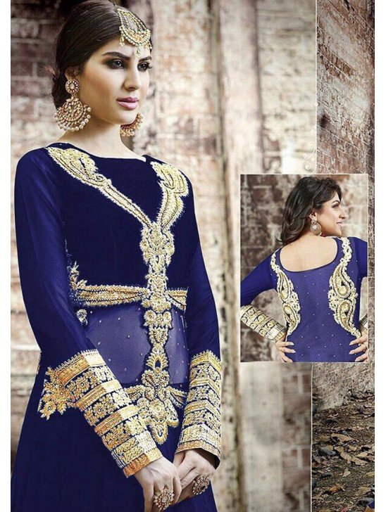 BLUE SAFEENA HOT LADY EMBROIDERED ANARKALI SUIT