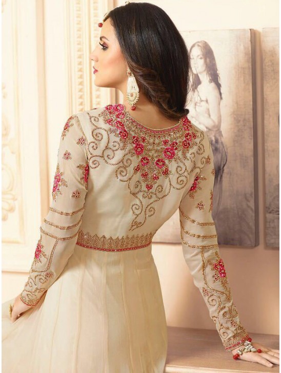 SA-106 BEIGE SAJJAN ALAAMIN PUNJABI STYLE ANARKALI OUTFIT