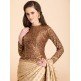 ZACS-17 SUBTLE BEIGE SAREE WITH A JACKET STYLE FULL SLEEVES BLOUSE (READY MADE)