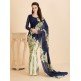 BISCAY GREEN CLASSIC BLUE  CASUAL FLORAL PRINTED SEMI STITCHED SAREE AND BLOUSE