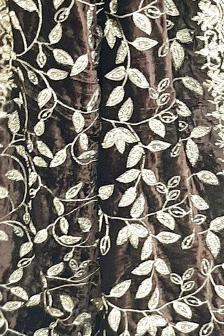 Choco Brown Heavy Embroidered Winter Velvet Shawl