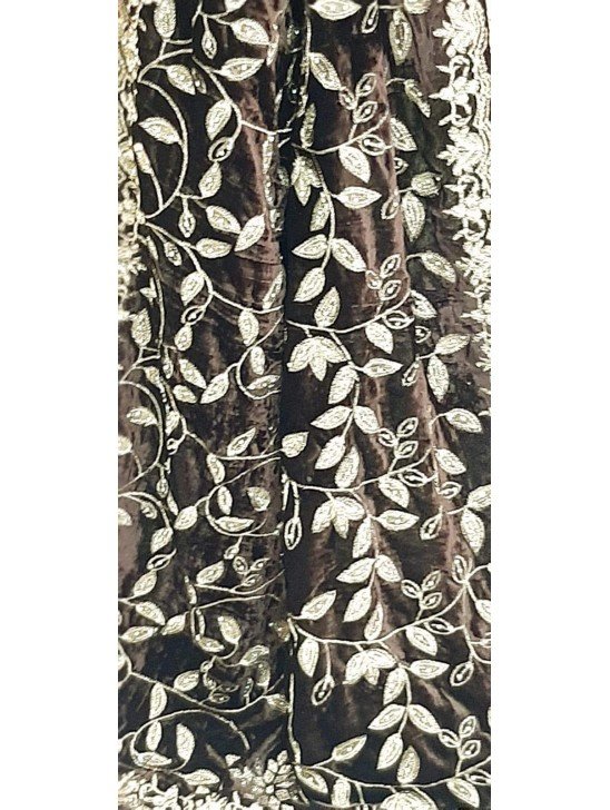 Choco Brown Heavy Embroidered Winter Velvet Shawl