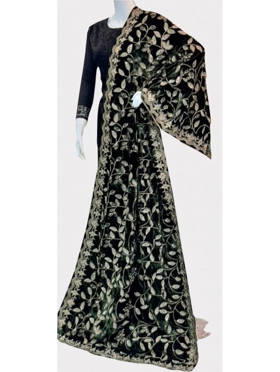 Khaki Green Embroidered Pakistani Velvet Shawl