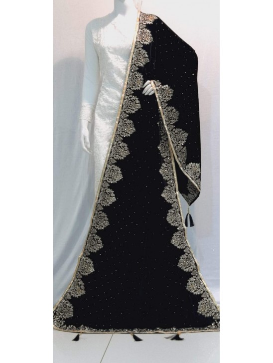 Dark Grey Party Wear Velvet Shawl