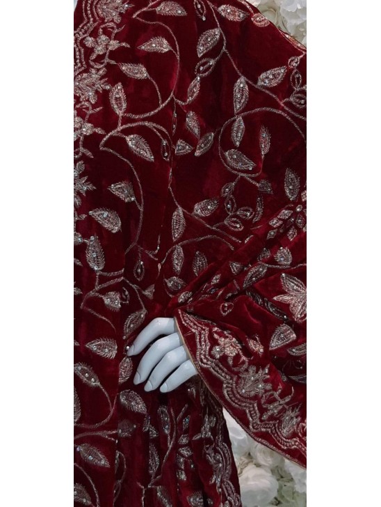 Maroon Fully Embroidered Velvet Shawl