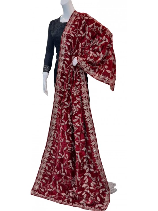 Maroon Fully Embroidered Velvet Shawl