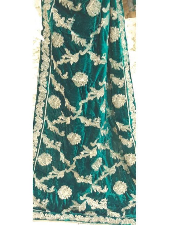 Green Embroidered Designer Velvet Shawl