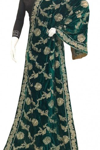 Green Embroidered Designer Velvet Shawl