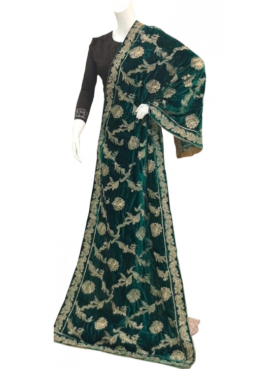 Green Embroidered Designer Velvet Shawl