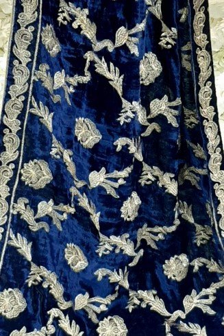 Navy Blue Fancy Velvet Shawl