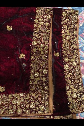 Maroon Embroidered Velvet Shawl