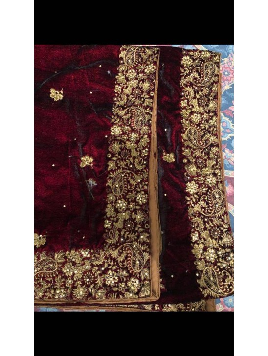 Maroon Embroidered Velvet Shawl