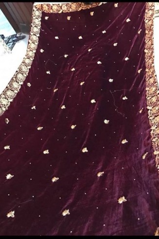 Maroon Embroidered Velvet Shawl