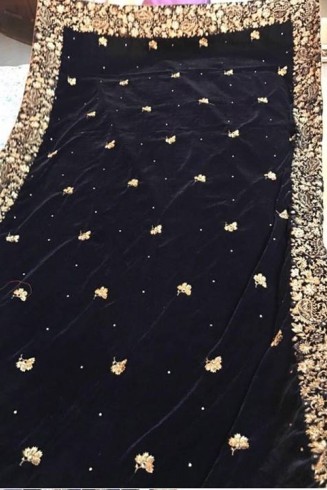 Long Black Embroidered Velvet Shawl